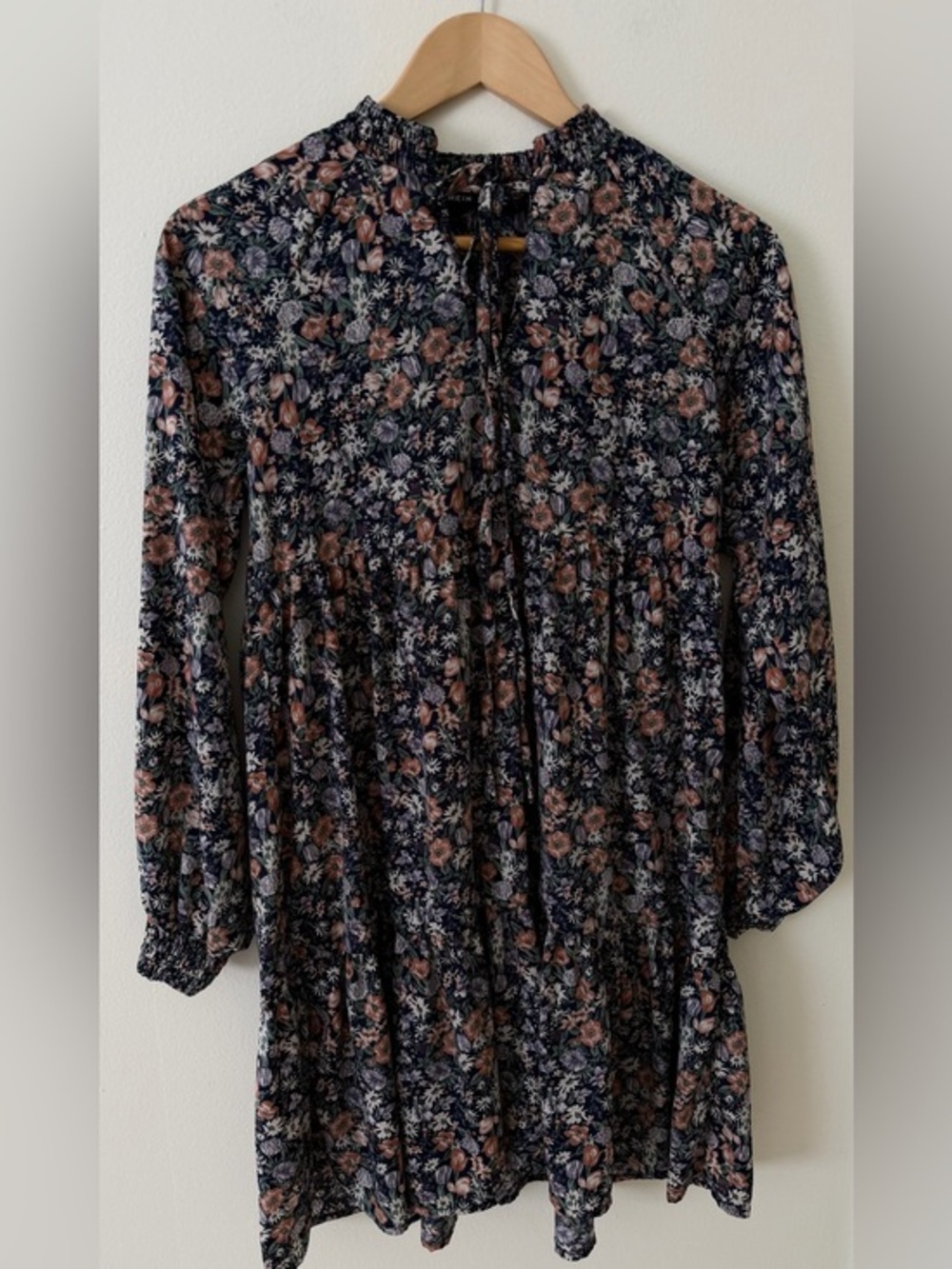 Kids Navy Floral Long-Sleeve Tiered Dress